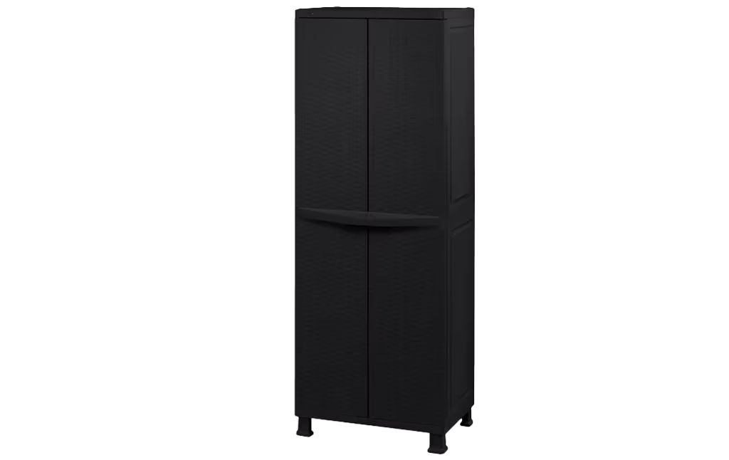 Tall Rattan Utility Cabinet - Beige