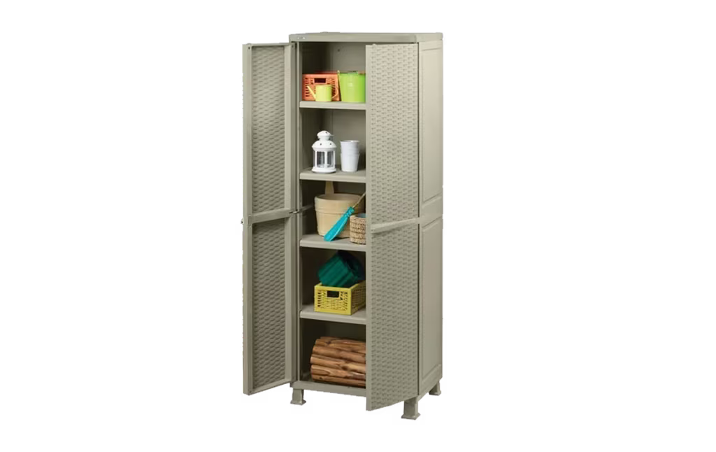 Tall Rattan Utility Cabinet - Beige