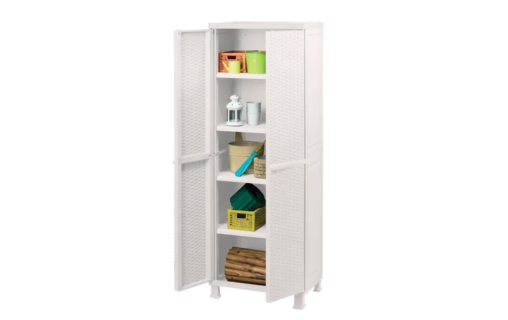 Tall Rattan Utility Cabinet - Beige