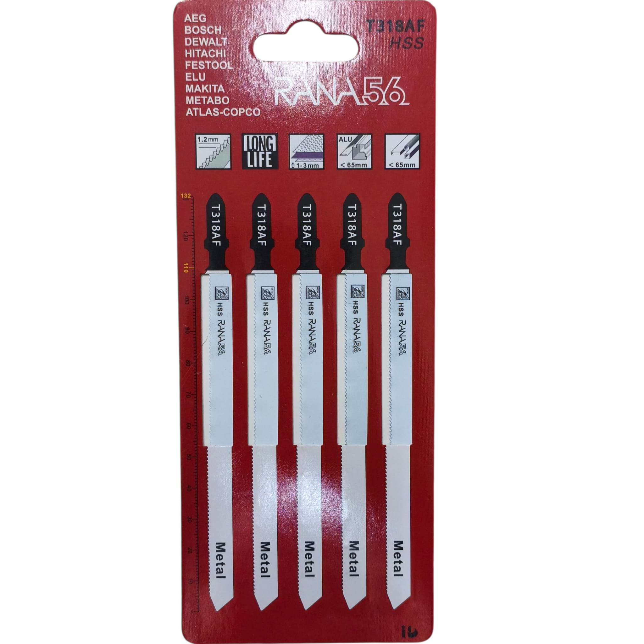 מסוריות ג'יגסו עם קנה T (T-Shank Jigsaw Blades) עשויות מפלדת HSS (Bimetal/High-Speed Steel).