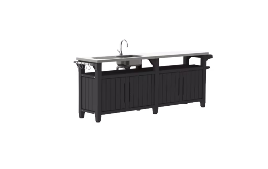 Unity Chef - مطبخ خارجي كبير مع حوض وسطح من الفولاذ المقاوم للصدأ - رمادي جرافيت